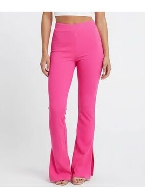 Naked Wardrobe Hot Pink Ribbed Side Slit Leggings XL High Waist Pants